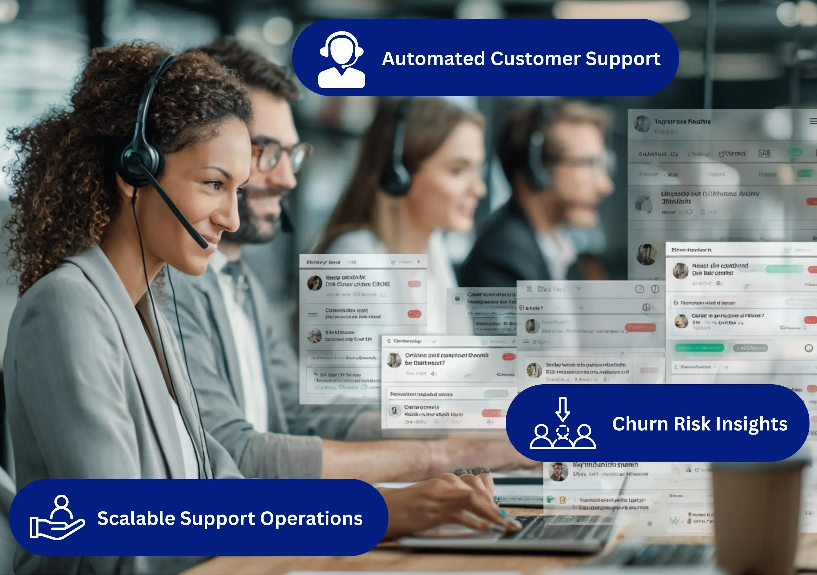 Customer support workspace with AI-assisted responses, CRM insights, and escalation indicators.