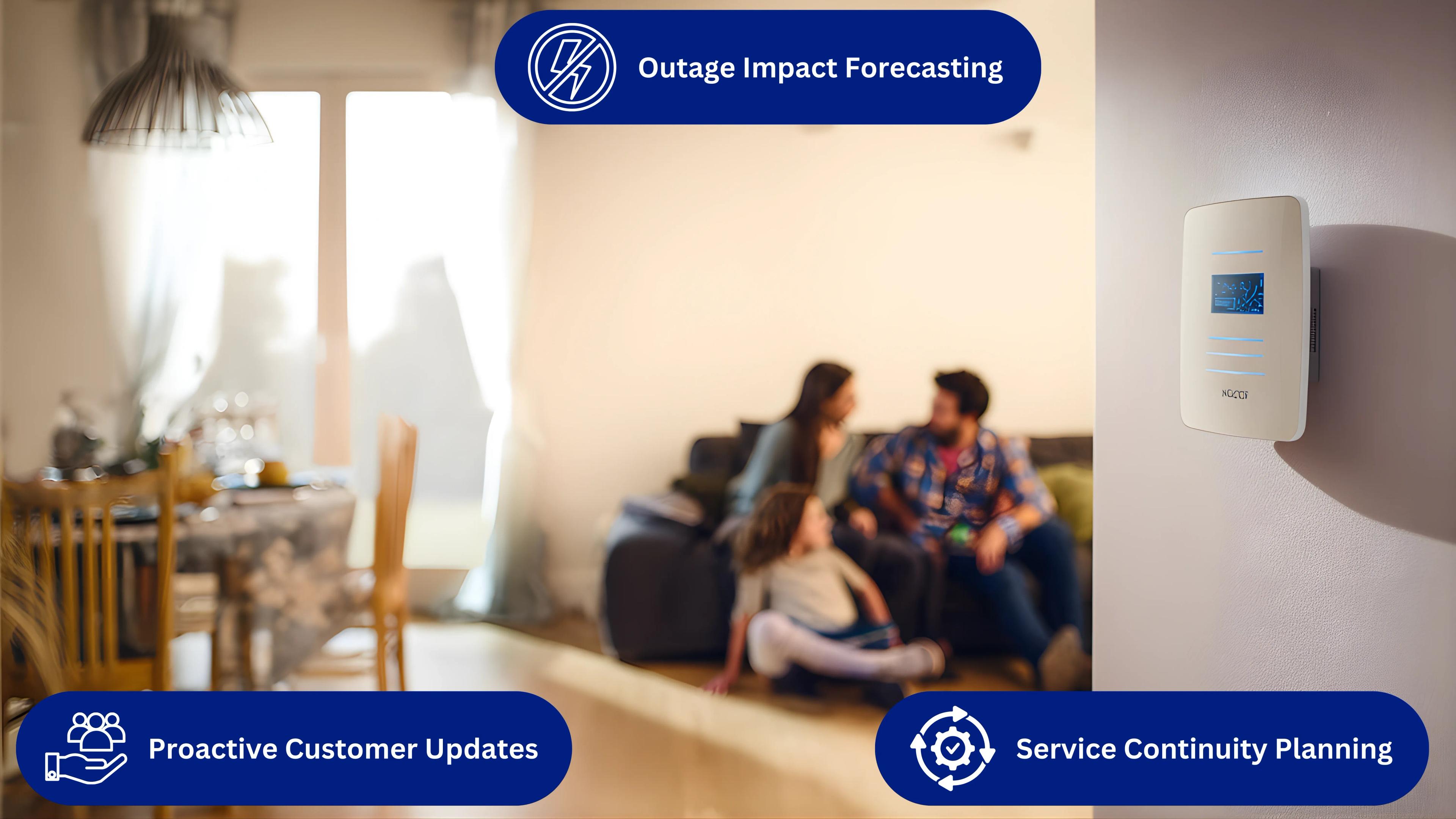 Utility customer at home viewing energy usage on a smart meter during normal daily activity.