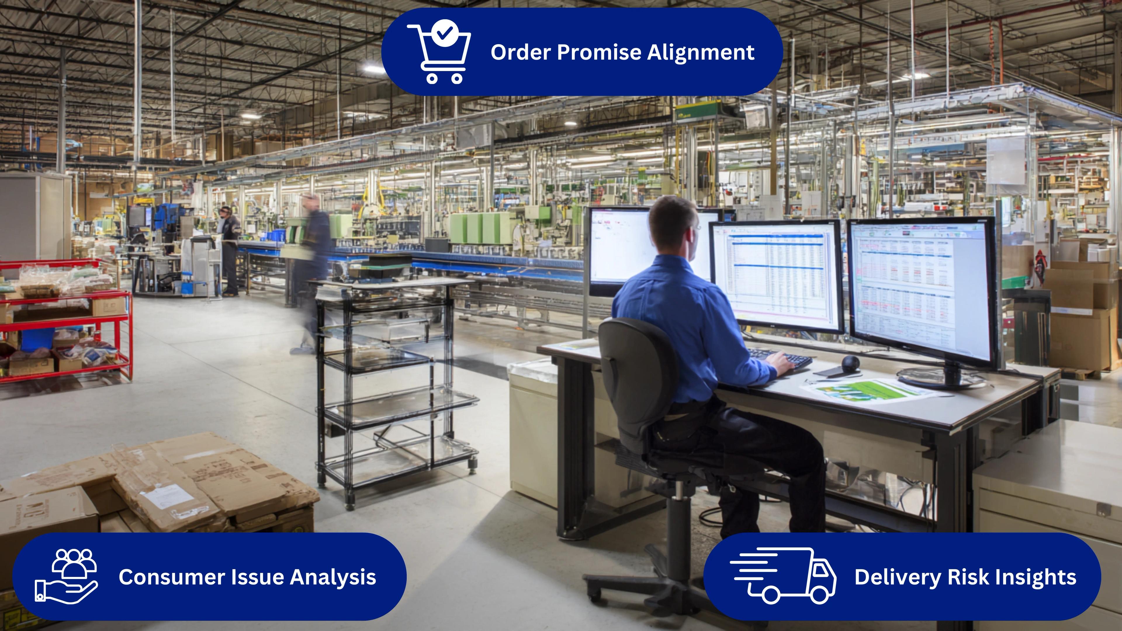 Manufacturing operations interface linking production status with customer orders and delivery commitments.