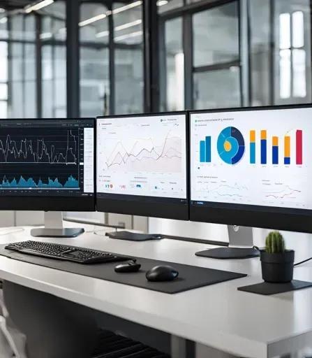 Data analysis setup with dashboard interface identifying anomalies in datasets