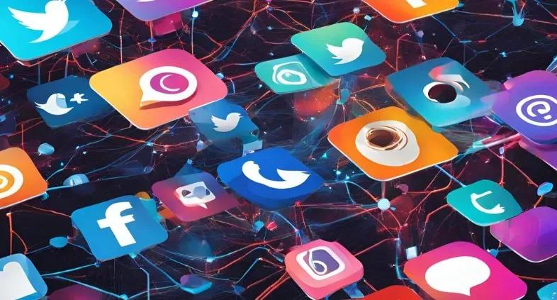 Graphic of social media apps representing frequent messaging for text mining analysis