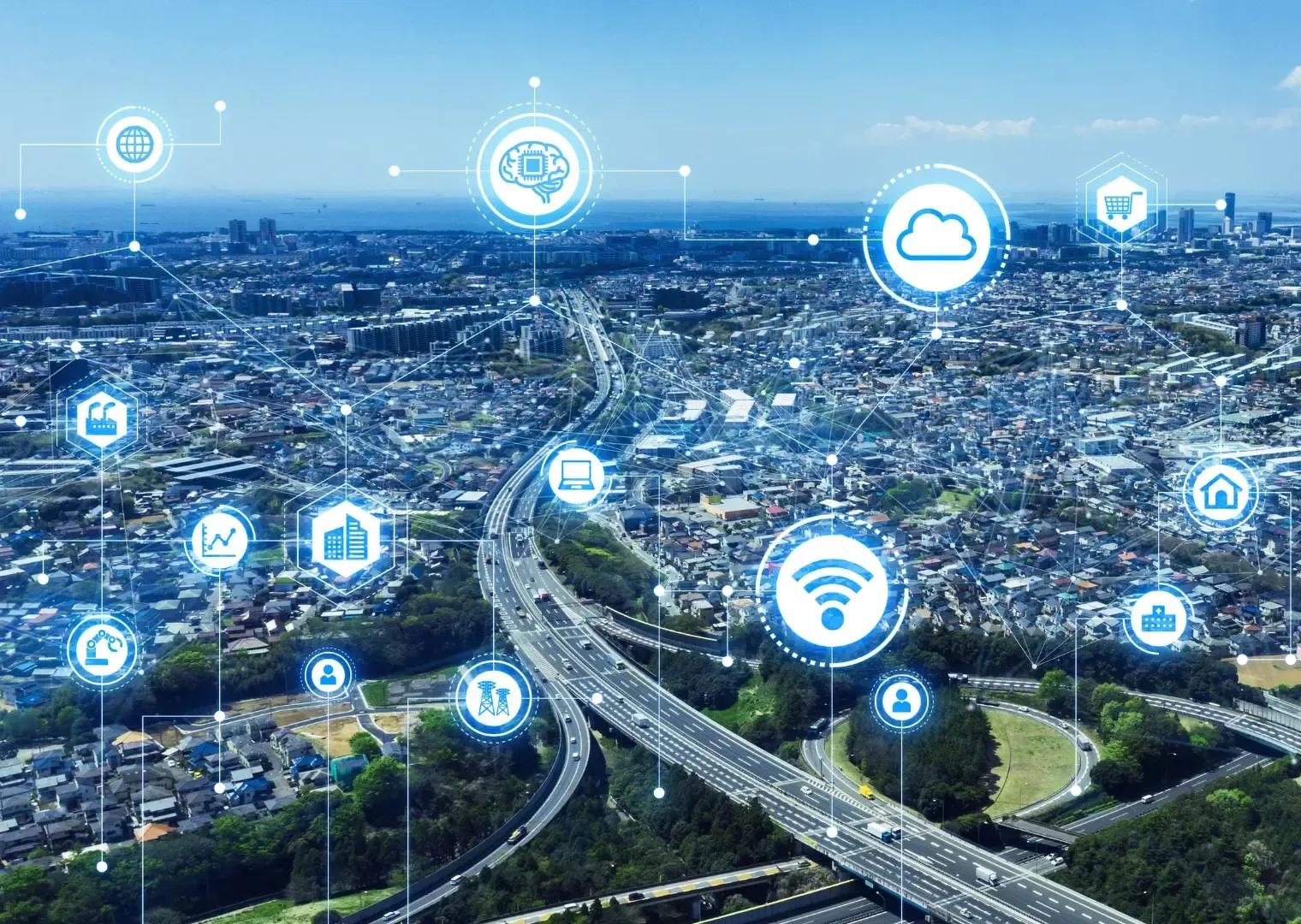 Local AI models powering secure LLM services across a connected smart city.