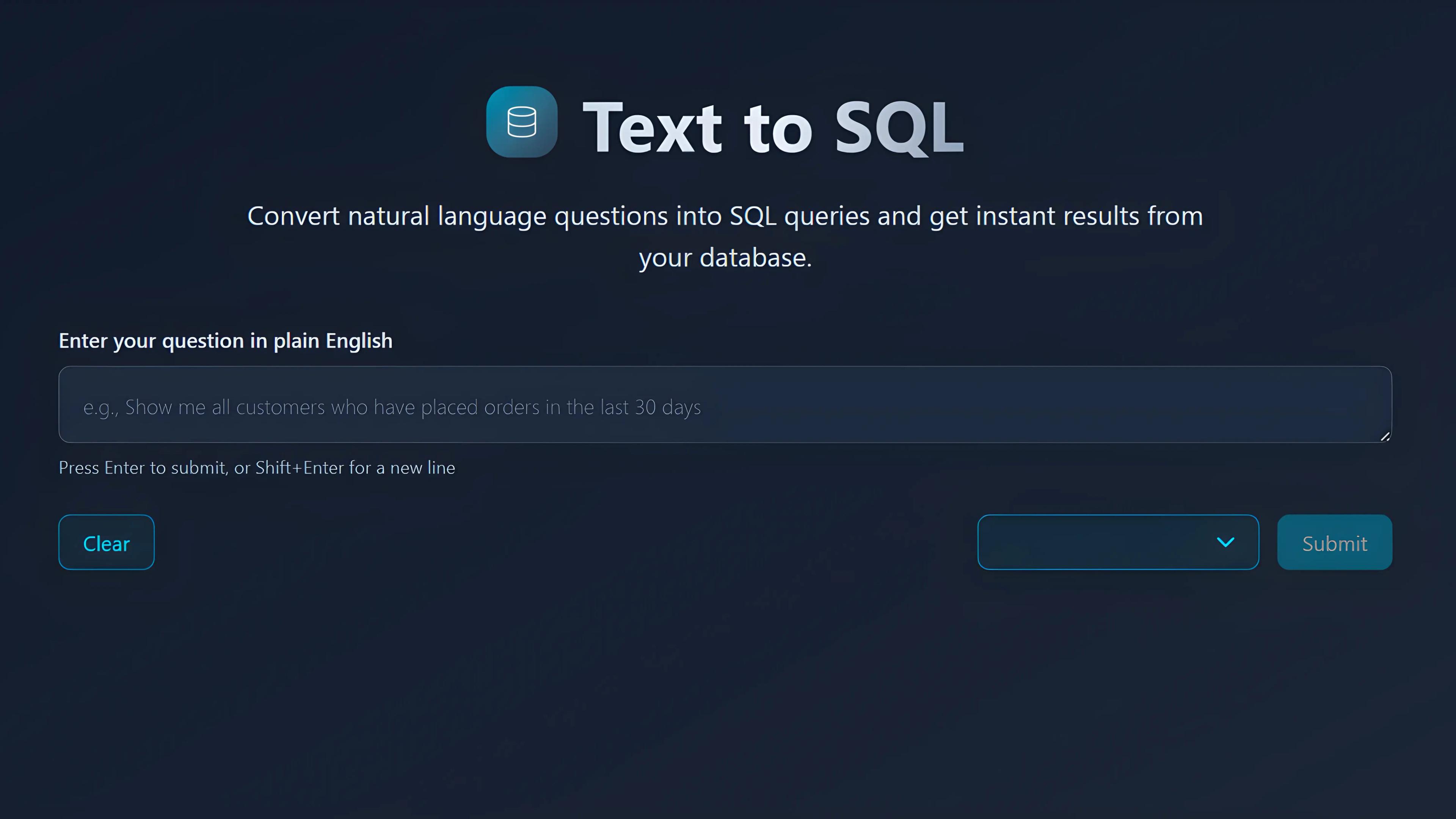 Text to SQL Mockup