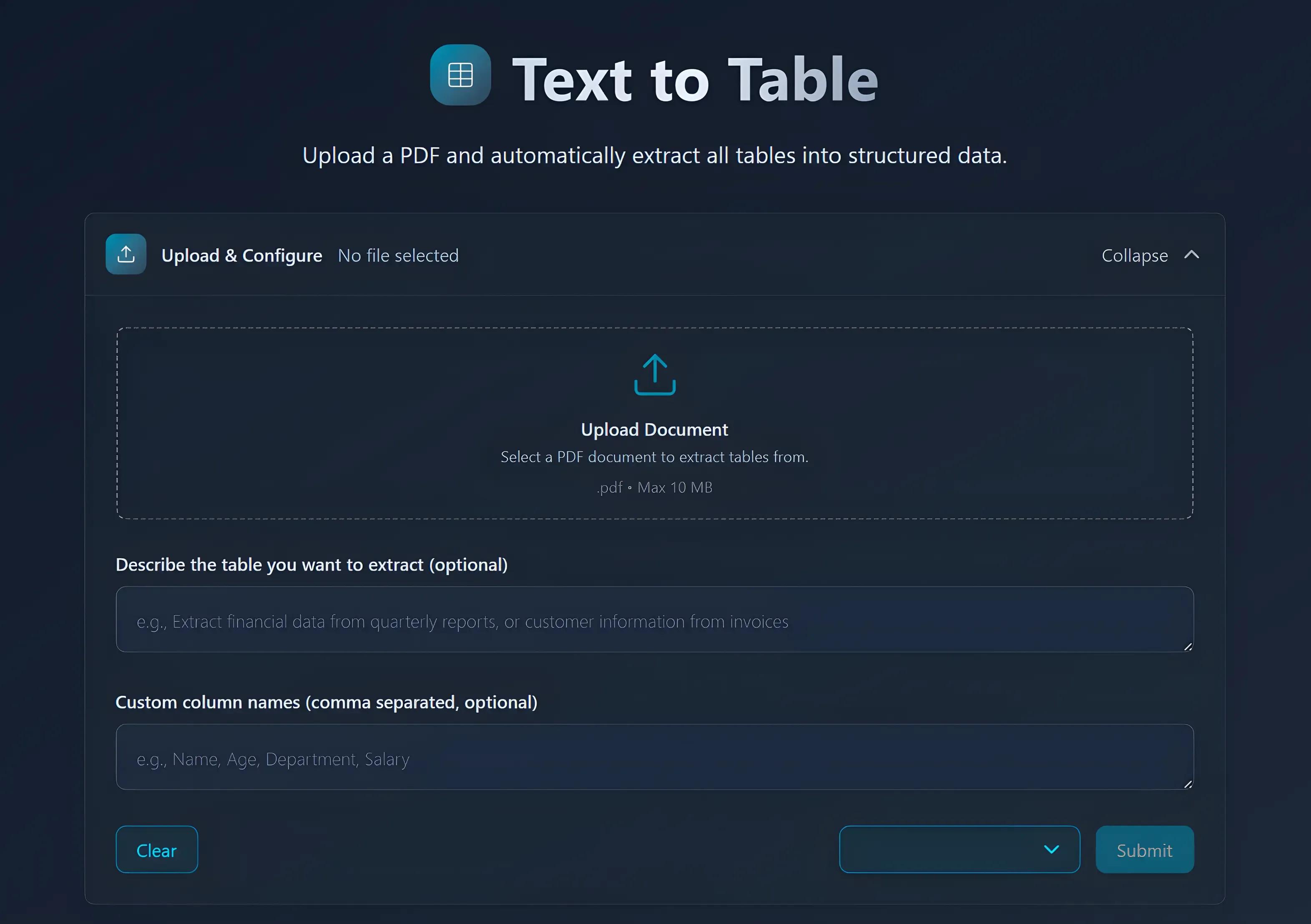 Text to Table Mockup