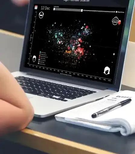 Laptop screen displaying behavioural segmentation dashboard with customer data